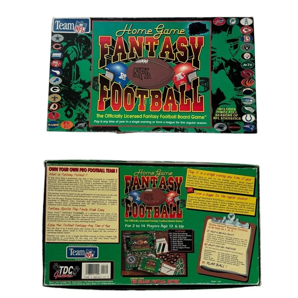 NFL Fantasy Football Board Game TDC Games Vintage 1994 Home Game